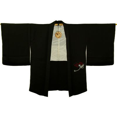 Haori Shibori negro con motivos rojo blanco