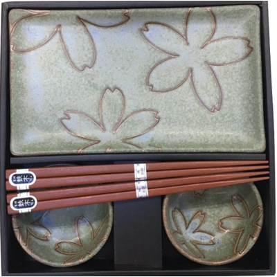 Set de sushi verde con flores